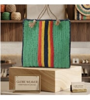 ChicLookDesign Boho Stil Geniş Hacimli El Örgüsü Hasır Çanta (Çizgili Yeşil)