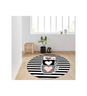 Rovigo Home Dijital Baskı Yıkanabilir Kaymaz Taban Yuvarlak Halı RVG7130 100x100 cm (Siyah)