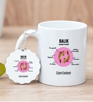 Kişiye Özel Balık Burcuna Hediye Beyaz Kupa Bardak ve Anahtarlık