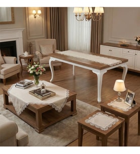 Violetta Lüx Güpürlü Osmanlı İpeği Kumaş Krem Salon Takımı 5 Parça 40X80 Cm 1036 (Standart)