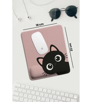 SonicTouch Pembe Bilek Meraklı Siyah Kedi Dikdörtgen Pürüzsüz Yüzey Ergonomik Mouse Pad 18x22cm