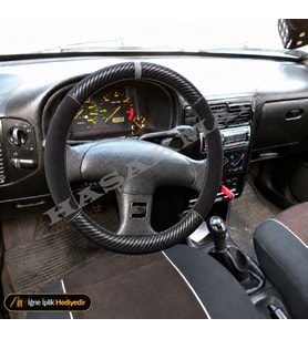 Seat Cordoba Mk1 Dikme Direksiyon Kılıfı Alcantara Süet Mat Karbon Gri Yüzük ve Dikiş Stella-Signo-Tuşsuz 1999-2002