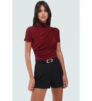 Polyester Elastan Örme Bluz Dik Yaka Fitted Kısa Kollu Yazlık Yüksek Kalite Rahat Kullanım