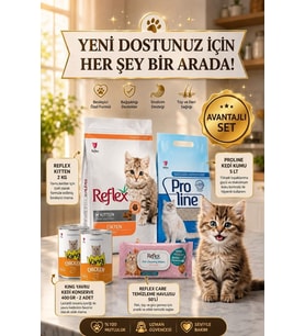 Yavru Kedi Seti - Kitten 2 KG + Kedi Kumu 5 LT + King Yavru Kedi Konserve 2x400 GR + Temizle