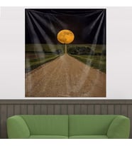Ay Manzaralı Uzun Yol Desenli Leke Tutmaz Kadife Dokulu Kumaş Duvar Örtüsü Duvar Halısı Tapestry (Karışık)