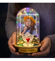 Kişiye Özel Fotoğraflı ve Yazılı Renkli LED Işıklı Fanus – Sevgiliye, Eşe, Anneye Özel Hediye R1 (Model 2)