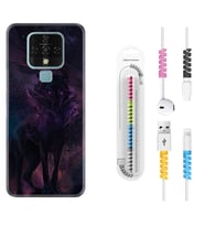 Tecno Camon 16 18P Pova 3 Pova Neo Kılıf Kablo Koruma Spiral Silikon Black Purple Wolf 1791
