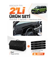 FORD COURİER (2024-2027) Uyumlu Torpido Örtüsü + Deri Bagaj Çantası + Sticker Seti - Siyah