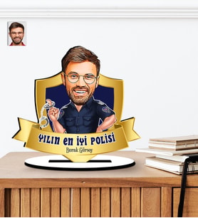 Yılın En İyi Polisi - Polisler Günü Hediyesi Karikatürlü Ahşap Biblo (Çok Renkli)