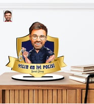 Yılın En İyi Polisi - Polisler Günü Hediyesi Karikatürlü Ahşap Biblo (Çok Renkli)