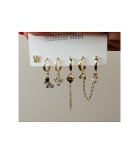6'LI KELEBEKLİ, İNCİLİ ÇELİK SET KÜPE-GOLD RENK ACR7666