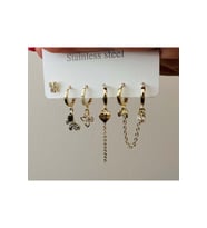 6'LI KELEBEKLİ, İNCİLİ ÇELİK SET KÜPE-GOLD RENK ACR7666