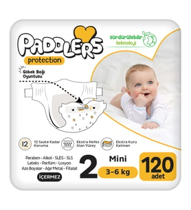 Paddlers Protection Bebek Bezi 2 Numara Mini (3-6 Kg) 120 Adet – 2’li Jumbo Set, Maksimum Koruma