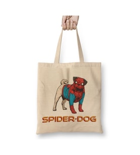 Spider Dog Pug Köpek Beyaz Bez Çanta Uzun Saplı Alışveriş Çantası Plaj Çantası