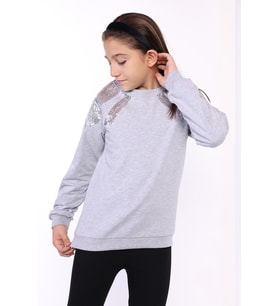 Toontoy Kız Çocuk Pullu Nakışlı Sweatshirt ( Gri-Melanj)