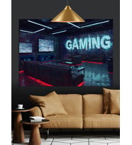 Neon Işıklı Oyun Odası Gaming Dekoratif Kanvas - Mdf Ahşap Tablo