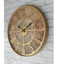 Markakanvas Altın(GOLD) Renk Metal Kasalı Eski Dünya Haritalı Duvar Saati (Çap 50 cm - 80 cm ) (Altın)