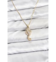 316L Çelik Zincir Gold Renk Deniz Atı Model Zirkon Taşlı Kadın Kolye 5886