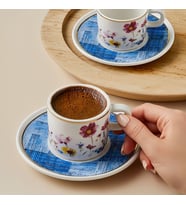 GÜRAL PORSELEN Mental 4 Parça 2 Kişilik Kahve Fincan Takımı 6709 Mavi