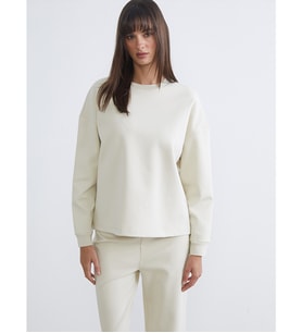 LCW Vision Bej Bisiklet Yaka Oversize Kadın Sweatshirt