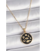 316L Çelik Gold Renk Siyah Şans Kolyesi TJ-BKO9547