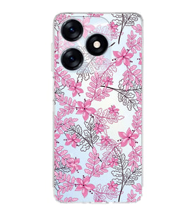 PrintiFy Tecno Spark 10 Uyumlu Kamera Korumalı Floral Pembe Tasarımlı Şeffaf Silikon Kılıf