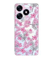 PrintiFy Tecno Spark 10 Uyumlu Kamera Korumalı Floral Pembe Tasarımlı Şeffaf Silikon Kılıf