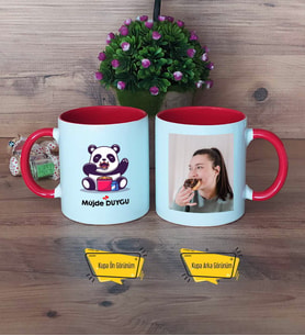 Sevimli Panda Kupa Bardak Kırmızı Fotoğraflı Doğum Günü Hediyesi