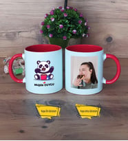 Sevimli Panda Kupa Bardak Kırmızı Fotoğraflı Doğum Günü Hediyesi
