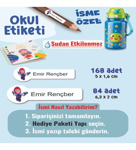 Okul Etiketi Kalem Defter Etiketi Brows Star Temalı Özel İsim Yazılabilen Etiket - 252Adet