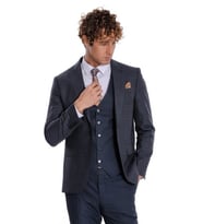 Ekose Ceketli Slim Fit Lacivert Erkek Takım Elbise - Wessi