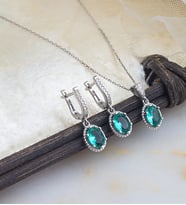 925 Ayar Zirkon Taşlı Oval Gümüş Kolye Küpe Kombin