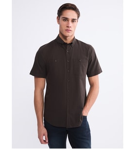 LCWAIKIKI Classic Kahverengi Regular Fit Kısa Kollu Erkek Gömlek
