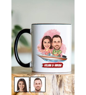 Sevgiliye Hediye Tekne Tasarım  Karikatürlü Siyah Kupa Bardak