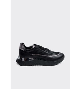 Comfort Taban Fileli Hakiki Deri Kadın Sneaker (Siyah)