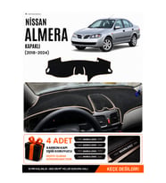 e-biz NİSSAN ALMERA KAPAKLI (2000-2006) Uyumlu Torpido Örtüsü, Torpido Kılıfı - Siyah-Bej - NI001