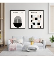 Bauhaus Minimalist  Duvar Tablosu Çerçeveli 2'li Set Siyah Renk 30 x 42 Boyut/Ebat (Çok Renkli)