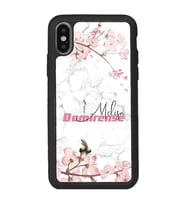 iPhone X - Xs Uyumlu Mermerli Sakura Tasarımlı Glossy Telefon Kılıfı