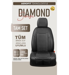 Chery Tiggo 7 Pro Luxury Uyumlu Lüx Deri Oto Koltuk Kılıfı Ön Arka Takım DIAMOND Serisi SİYAH BEYAZ