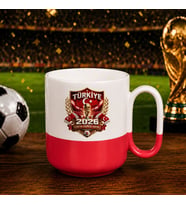 BK Gift Türkiye Taraftar Temalı Dünya Futbol Kupası Tasarımlı Kırmızı Joyful Kupa Bardak-5 Tek Yürek Milli Takım Ruhu
