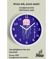 İsme Özel Sevimli Denizanası Çocuk Odası Duvar Saati Orta Boy 30 cm Beyaz Camlı Sessiz