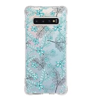 Samsung Galaxy S10 Plus  Köşe Korumalı Antişok Kapak Floral Su Yeşili Tasarımlı Şeffaf  Kılıf