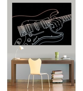 Işıklı Çizgilerle Modern Gitar Silüeti Dekoratif Kanvas - Mdf Ahşap Tablo