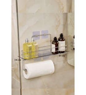 Parlak Silver Modern Banyo Rafı Yapışkanlı Duş Organizer Kağıt Havluluk