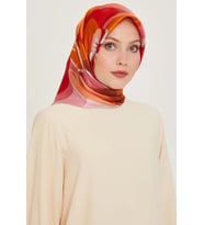 Armine Tivil İpek Eşarp 9200 - 50 Pembe Karışık Desen