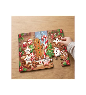 Sevimli Noel Kurabiyeleri Tasarımlı 24 Parça Ahşap Çocuk Puzzle