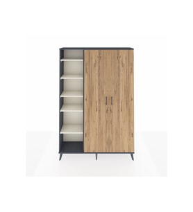 Arges Dolap 7 Raflı 2 Kapaklı Tek Askılı 132x30x195 Antrasit-Çam/Aytaşı
