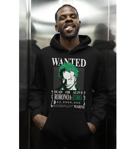 Wanted Roronoa Zoro Baskılı Unisex Oversize One Piece Anime Karakter Hoodie