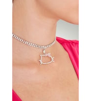 Kadın Hello Kitty Figür Model 2 Sıra Kristal Zirkon Taşlı Sallantılı Gümüş Kaplama Kombin Kolye