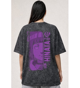 Hinata Hyoga Naruto Anime Baskılı Unisex Oversize Eskitme Yıkamalı Tişört